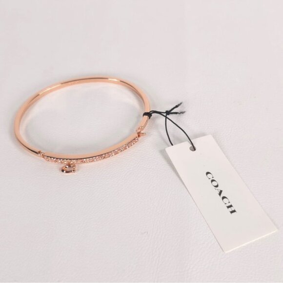 NWT COACH Signature Pave Bar C Charm Hinged Rosegold Bangle Bracelet St. 91429 - Picture 1 of 9